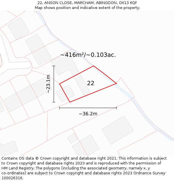 22, ANSON CLOSE, MARCHAM, ABINGDON, OX13 6QF: Plot and title map