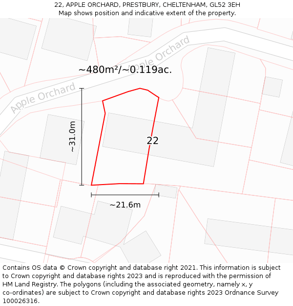 22, APPLE ORCHARD, PRESTBURY, CHELTENHAM, GL52 3EH: Plot and title map