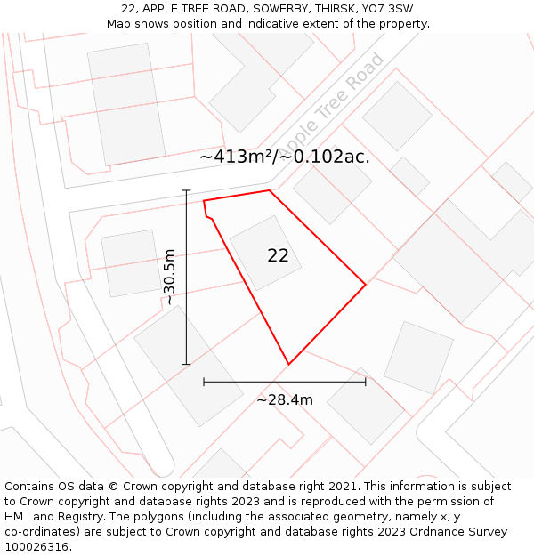22, APPLE TREE ROAD, SOWERBY, THIRSK, YO7 3SW: Plot and title map