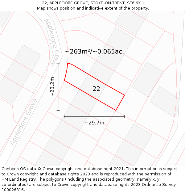 22, APPLEDORE GROVE, STOKE-ON-TRENT, ST6 6XH: Plot and title map
