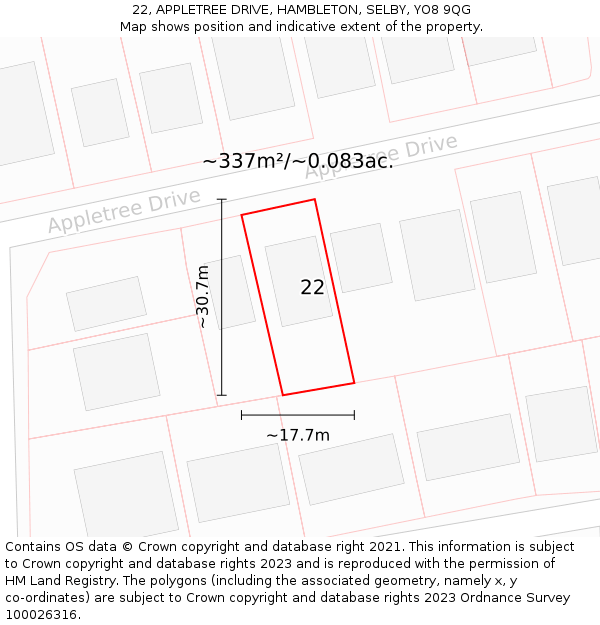22, APPLETREE DRIVE, HAMBLETON, SELBY, YO8 9QG: Plot and title map