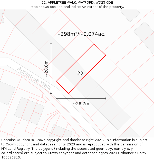 22, APPLETREE WALK, WATFORD, WD25 0DE: Plot and title map