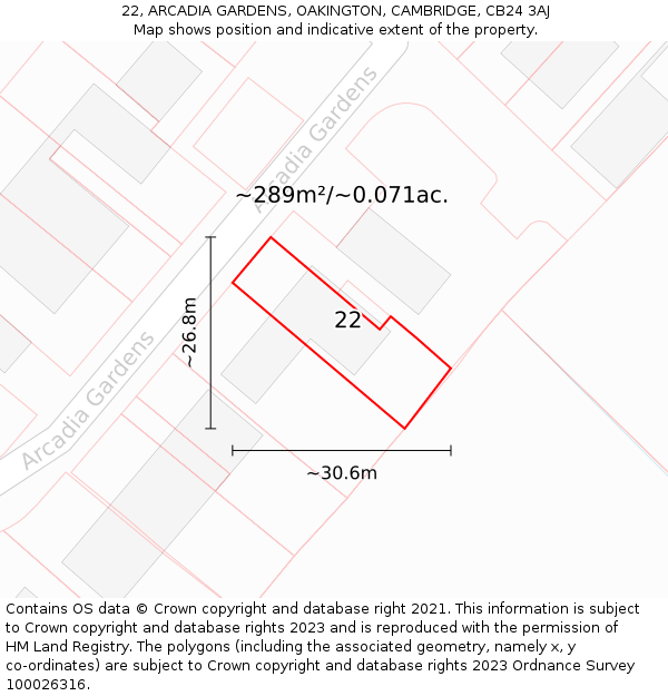 22, ARCADIA GARDENS, OAKINGTON, CAMBRIDGE, CB24 3AJ: Plot and title map