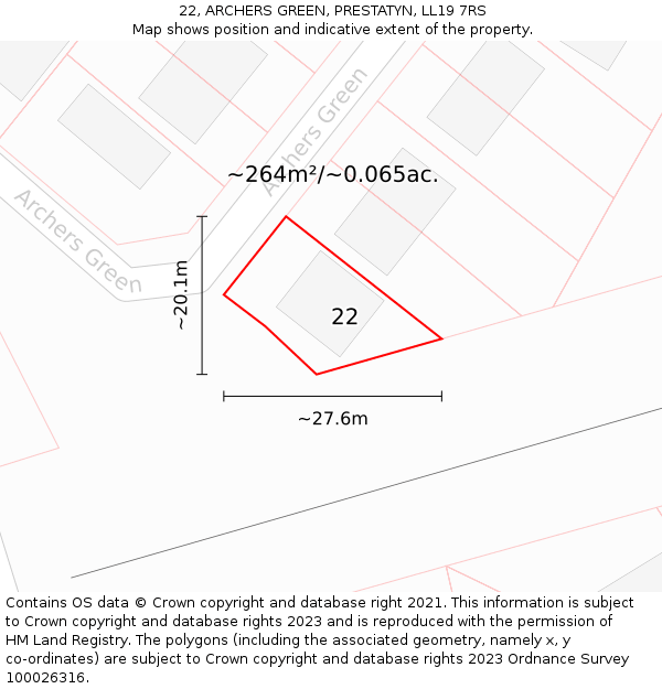 22, ARCHERS GREEN, PRESTATYN, LL19 7RS: Plot and title map