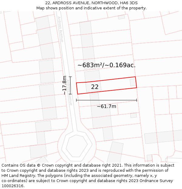22, ARDROSS AVENUE, NORTHWOOD, HA6 3DS: Plot and title map