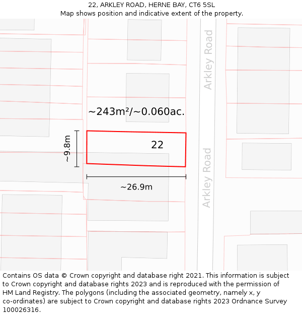 22, ARKLEY ROAD, HERNE BAY, CT6 5SL: Plot and title map