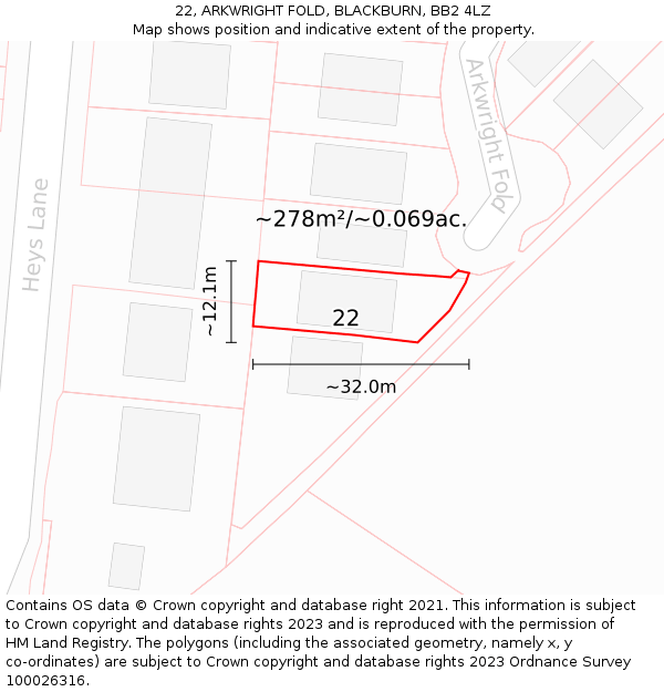 22, ARKWRIGHT FOLD, BLACKBURN, BB2 4LZ: Plot and title map