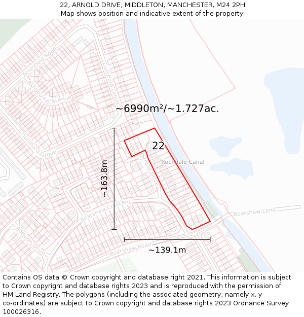 22, ARNOLD DRIVE, MIDDLETON, MANCHESTER, M24 2PH: Plot and title map
