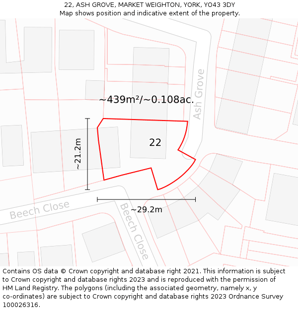 22, ASH GROVE, MARKET WEIGHTON, YORK, YO43 3DY: Plot and title map