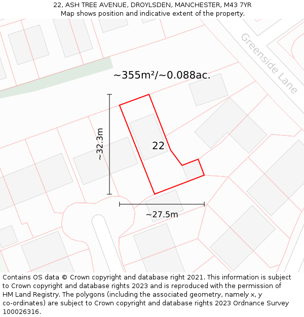 22, ASH TREE AVENUE, DROYLSDEN, MANCHESTER, M43 7YR: Plot and title map