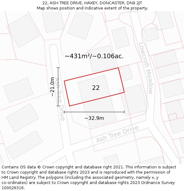22, ASH TREE DRIVE, HAXEY, DONCASTER, DN9 2JT: Plot and title map