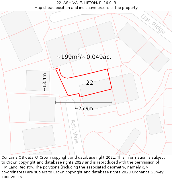 22, ASH VALE, LIFTON, PL16 0LB: Plot and title map