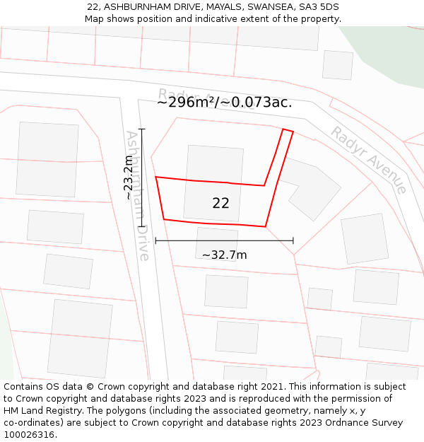 22, ASHBURNHAM DRIVE, MAYALS, SWANSEA, SA3 5DS: Plot and title map
