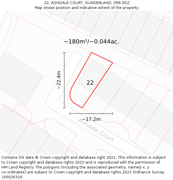 22, ASHDALE COURT, SUNDERLAND, SR6 9SZ: Plot and title map