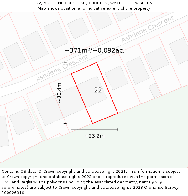 22, ASHDENE CRESCENT, CROFTON, WAKEFIELD, WF4 1PN: Plot and title map