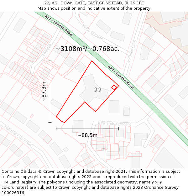 22, ASHDOWN GATE, EAST GRINSTEAD, RH19 1FG: Plot and title map
