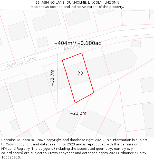 22, ASHING LANE, DUNHOLME, LINCOLN, LN2 3NN: Plot and title map
