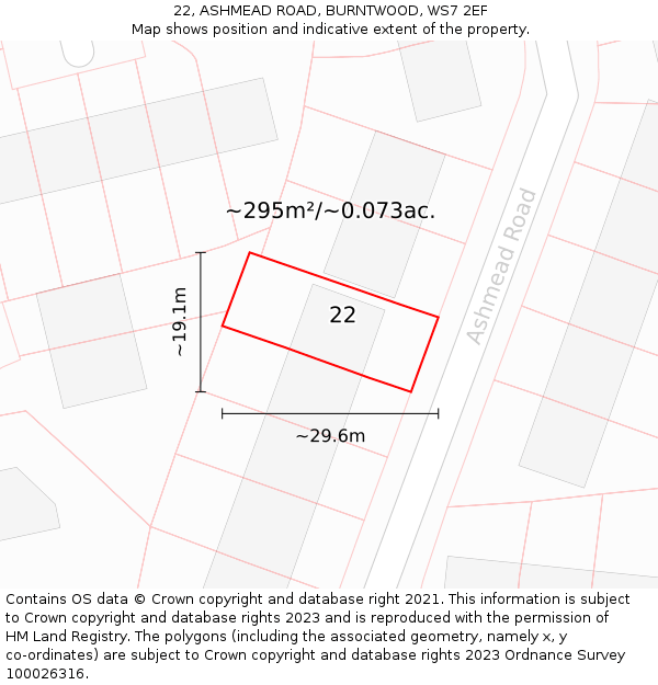 22, ASHMEAD ROAD, BURNTWOOD, WS7 2EF: Plot and title map