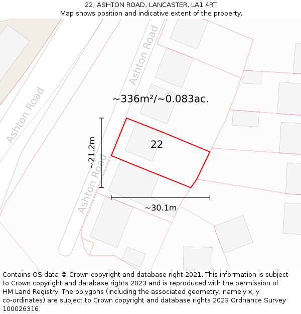 22, ASHTON ROAD, LANCASTER, LA1 4RT: Plot and title map