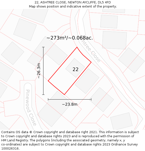 22, ASHTREE CLOSE, NEWTON AYCLIFFE, DL5 4FD: Plot and title map