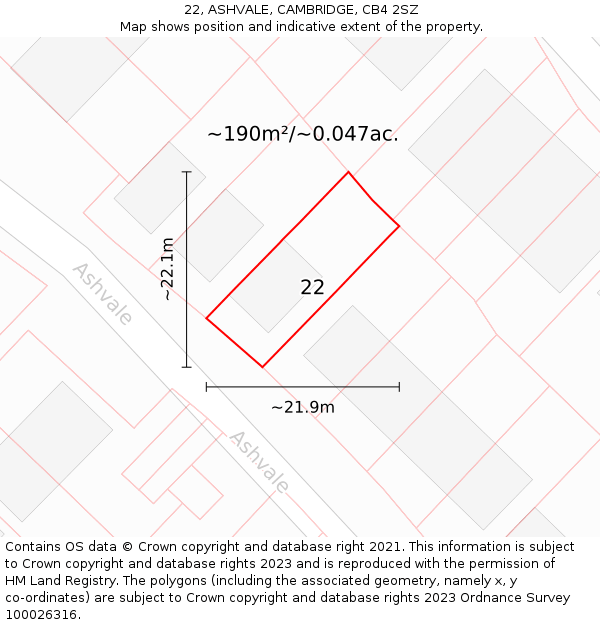 22, ASHVALE, CAMBRIDGE, CB4 2SZ: Plot and title map