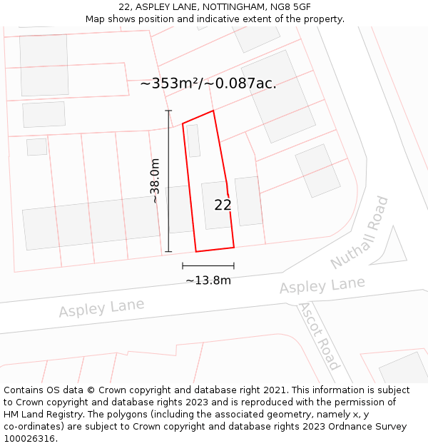 22, ASPLEY LANE, NOTTINGHAM, NG8 5GF: Plot and title map