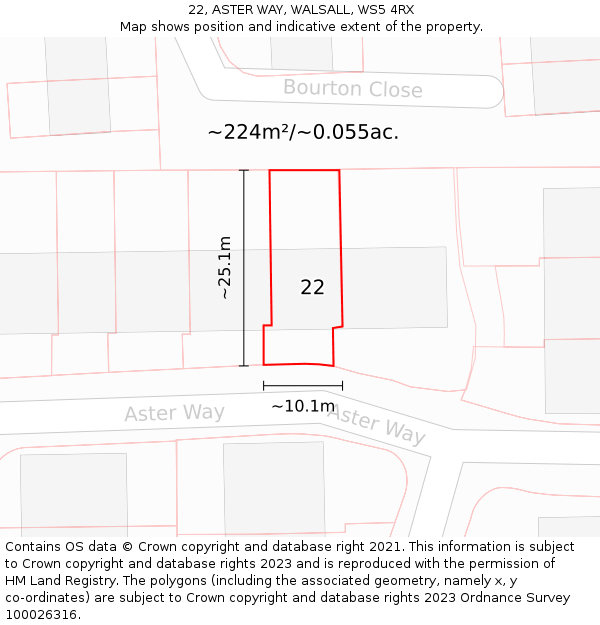 22, ASTER WAY, WALSALL, WS5 4RX: Plot and title map