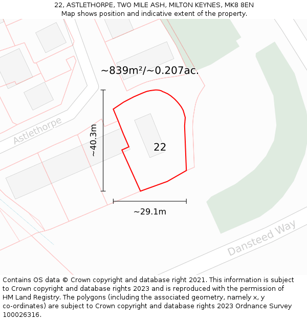 22, ASTLETHORPE, TWO MILE ASH, MILTON KEYNES, MK8 8EN: Plot and title map