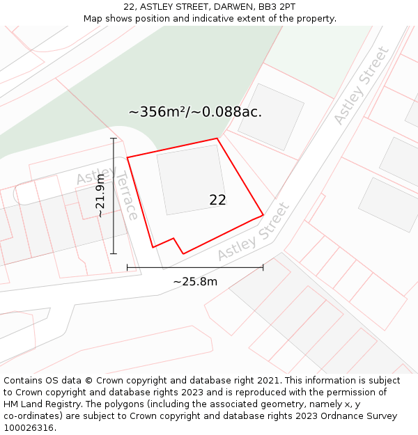 22, ASTLEY STREET, DARWEN, BB3 2PT: Plot and title map