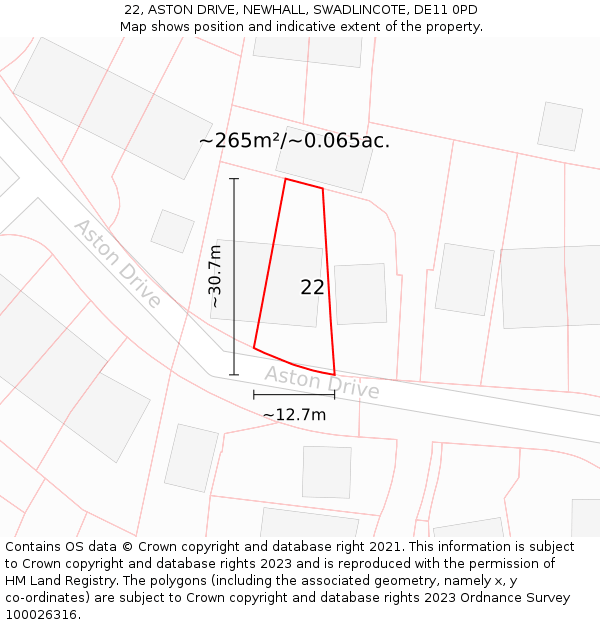 22, ASTON DRIVE, NEWHALL, SWADLINCOTE, DE11 0PD: Plot and title map