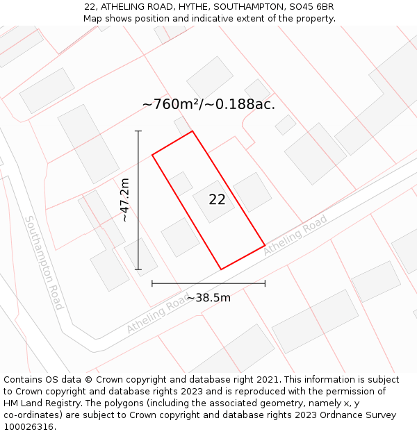 22, ATHELING ROAD, HYTHE, SOUTHAMPTON, SO45 6BR: Plot and title map