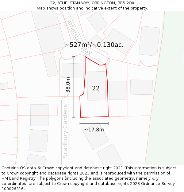 22, ATHELSTAN WAY, ORPINGTON, BR5 2QX: Plot and title map