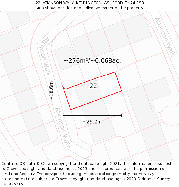 22, ATKINSON WALK, KENNINGTON, ASHFORD, TN24 9SB: Plot and title map