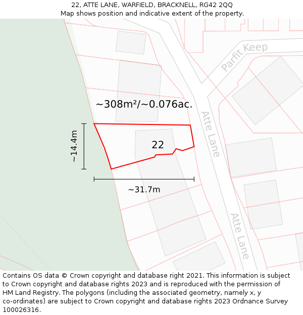 22, ATTE LANE, WARFIELD, BRACKNELL, RG42 2QQ: Plot and title map