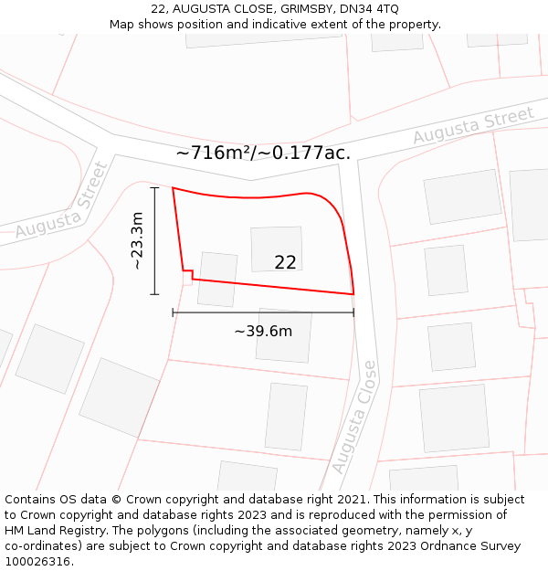 22, AUGUSTA CLOSE, GRIMSBY, DN34 4TQ: Plot and title map