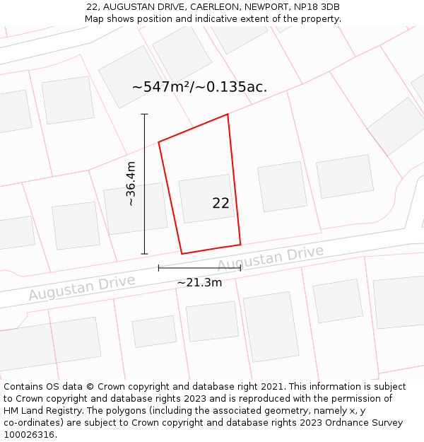 22, AUGUSTAN DRIVE, CAERLEON, NEWPORT, NP18 3DB: Plot and title map