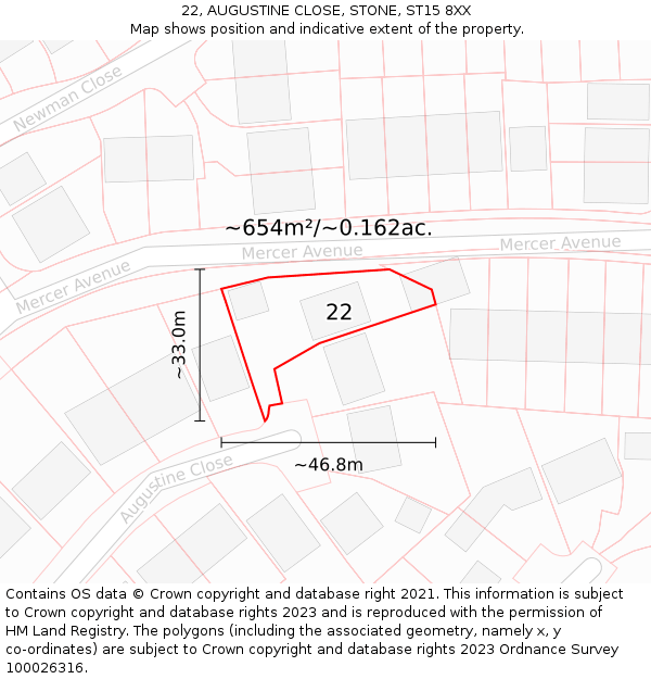 22, AUGUSTINE CLOSE, STONE, ST15 8XX: Plot and title map