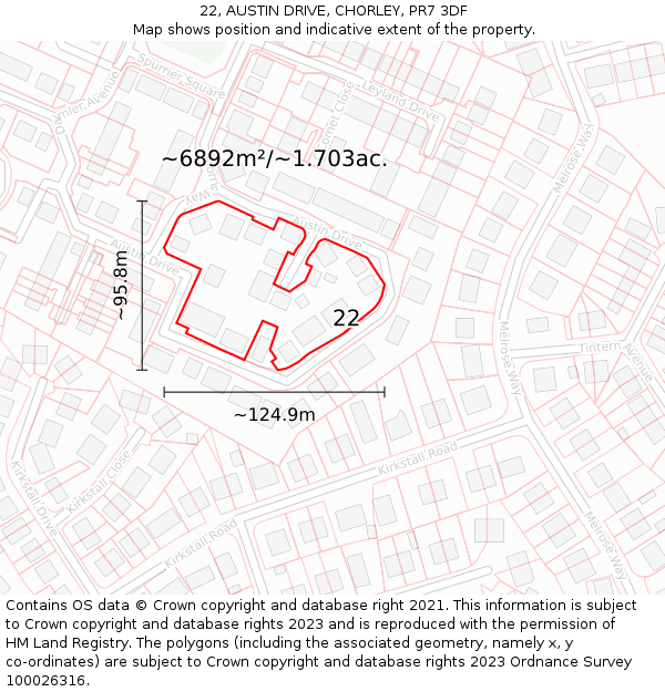 22, AUSTIN DRIVE, CHORLEY, PR7 3DF: Plot and title map