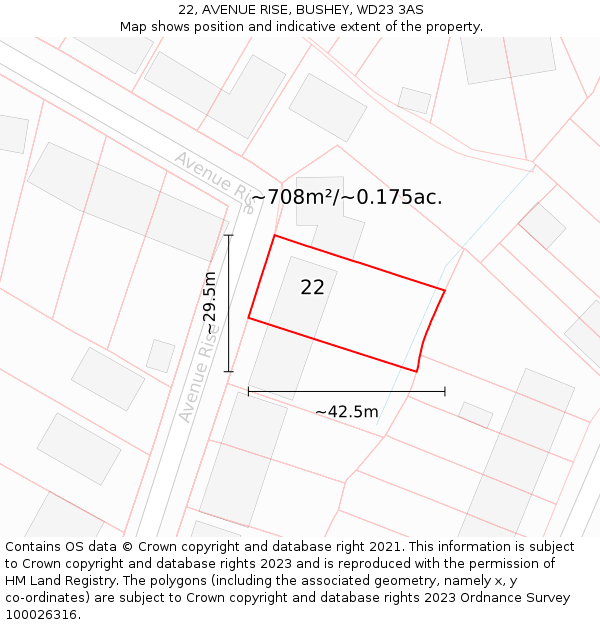 22, AVENUE RISE, BUSHEY, WD23 3AS: Plot and title map