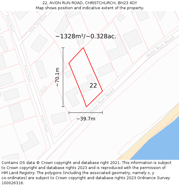 22, AVON RUN ROAD, CHRISTCHURCH, BH23 4DY: Plot and title map