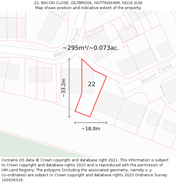 22, BACON CLOSE, GILTBROOK, NOTTINGHAM, NG16 2UW: Plot and title map