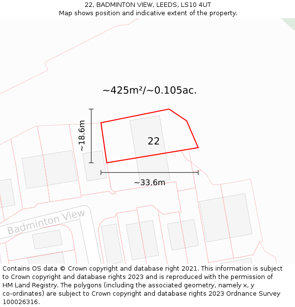 22, BADMINTON VIEW, LEEDS, LS10 4UT: Plot and title map