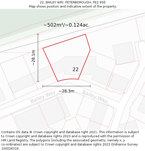 22, BAILEY WAY, PETERBOROUGH, PE2 9SE: Plot and title map