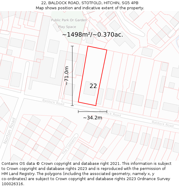 22, BALDOCK ROAD, STOTFOLD, HITCHIN, SG5 4PB: Plot and title map