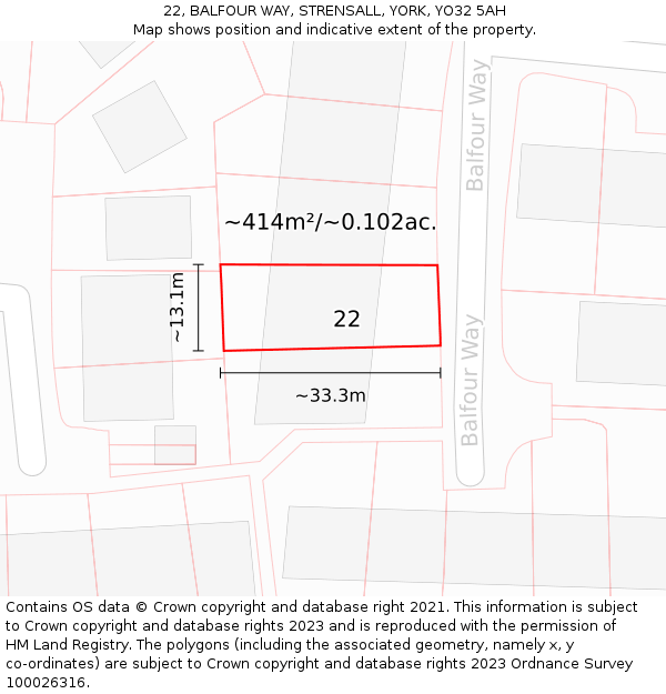 22, BALFOUR WAY, STRENSALL, YORK, YO32 5AH: Plot and title map