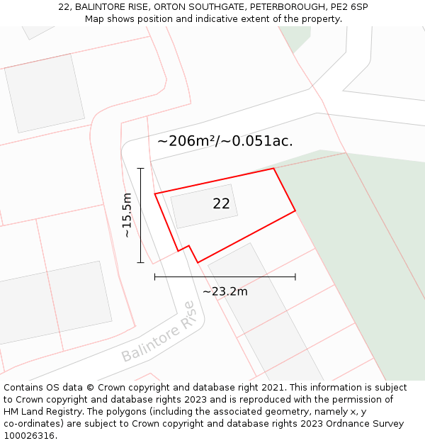 22, BALINTORE RISE, ORTON SOUTHGATE, PETERBOROUGH, PE2 6SP: Plot and title map