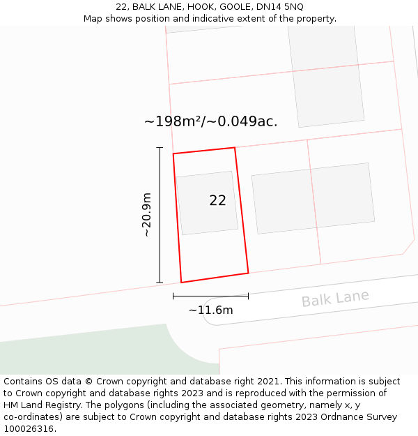 22, BALK LANE, HOOK, GOOLE, DN14 5NQ: Plot and title map