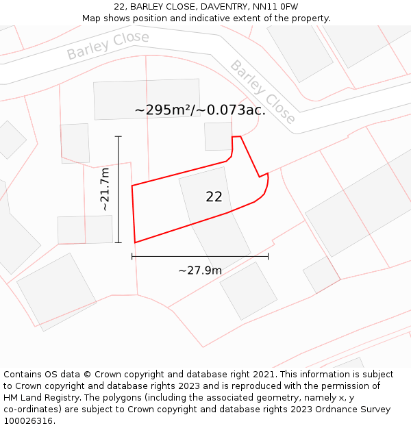 22, BARLEY CLOSE, DAVENTRY, NN11 0FW: Plot and title map