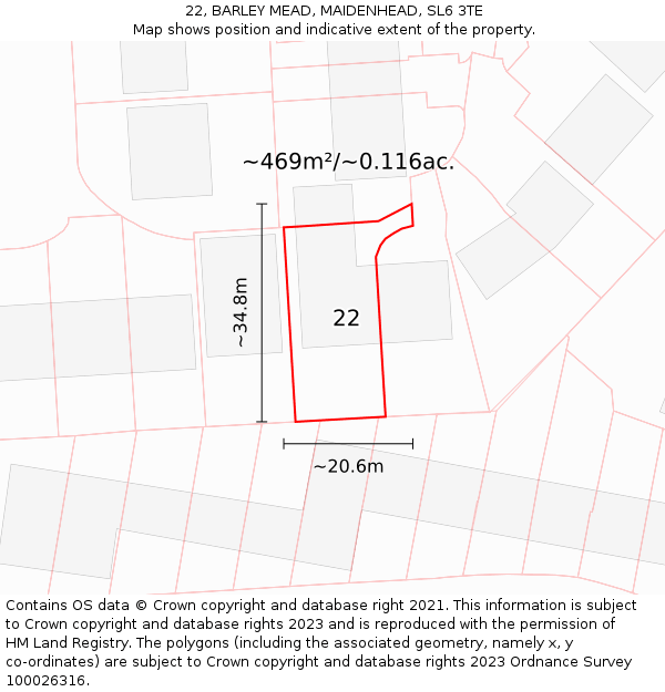 22, BARLEY MEAD, MAIDENHEAD, SL6 3TE: Plot and title map