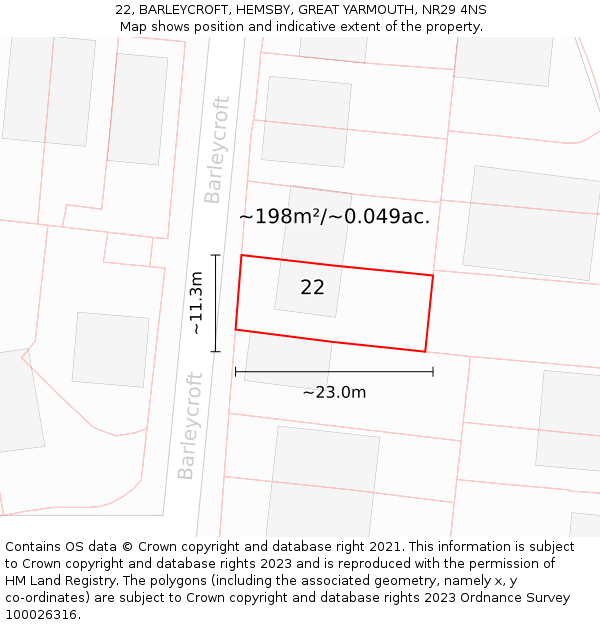 22, BARLEYCROFT, HEMSBY, GREAT YARMOUTH, NR29 4NS: Plot and title map